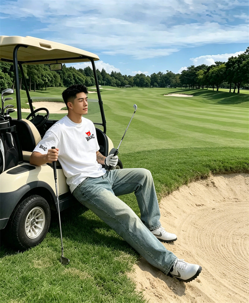 Men's Black Golf T-shirt Short – Golf Equipment Logo recenzja i cena
